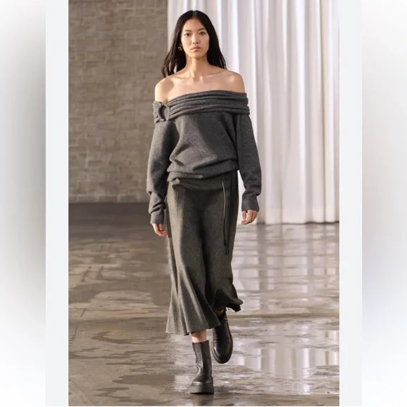 ZARA Wool blend cape skirt Midi A-line silhouette ZW collection Gray size XS NWT - Picture 2 of 12